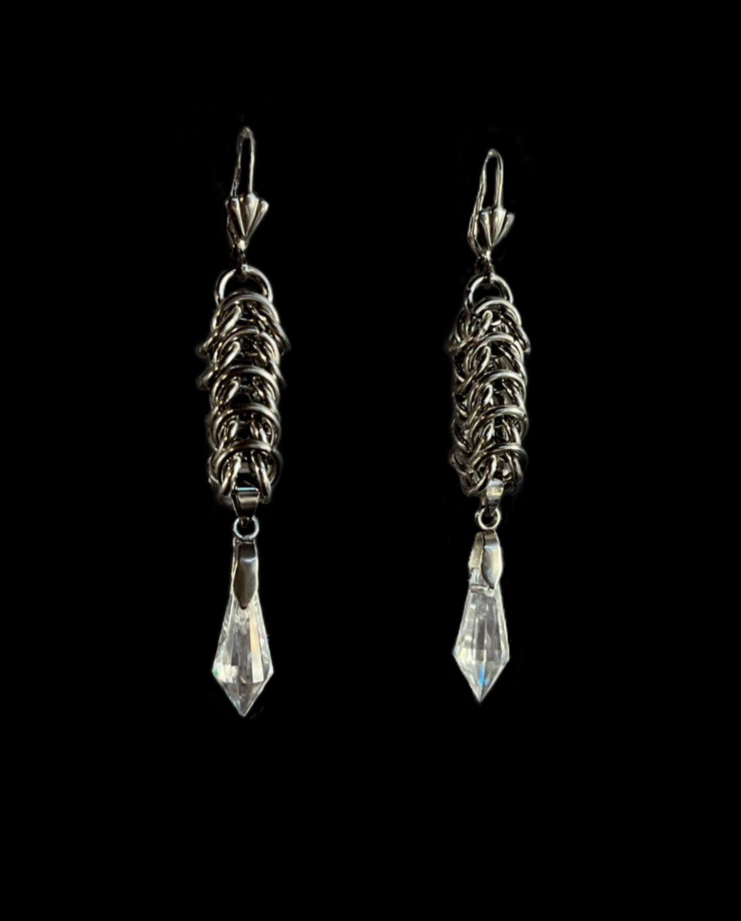 Dangling Faceted Glass Spike Chainmail Earrings