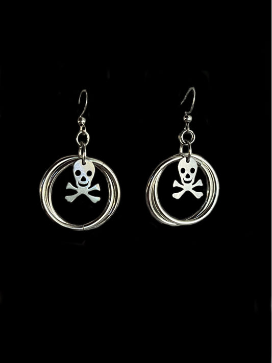 Twisted O-ring + Skull Charm Earrings