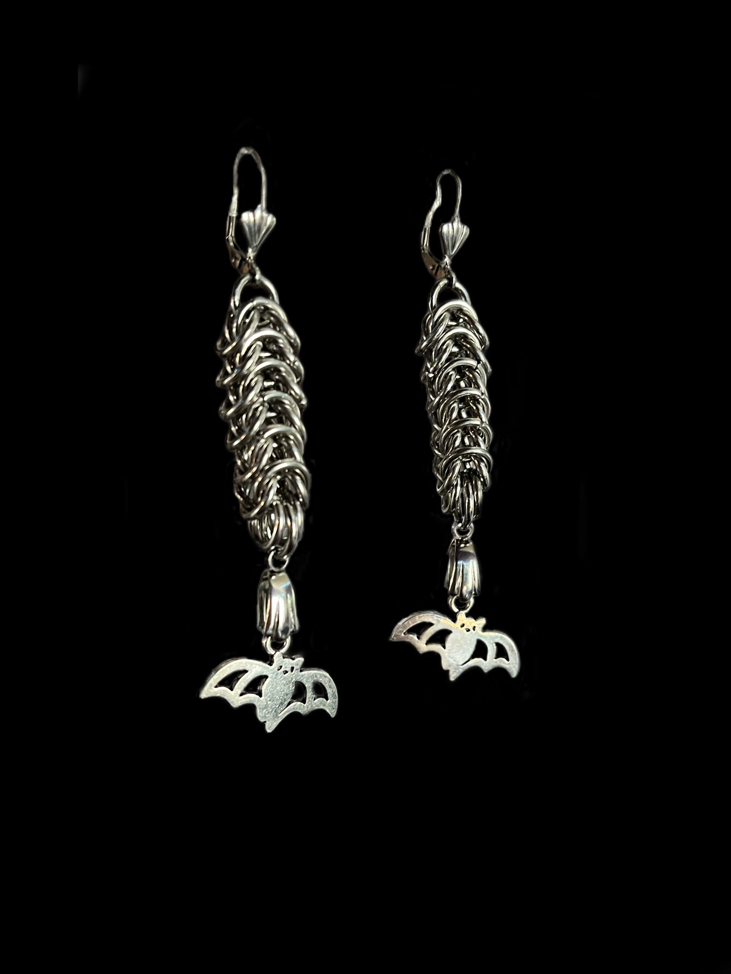 Dangling Bat Chainmail Earrings